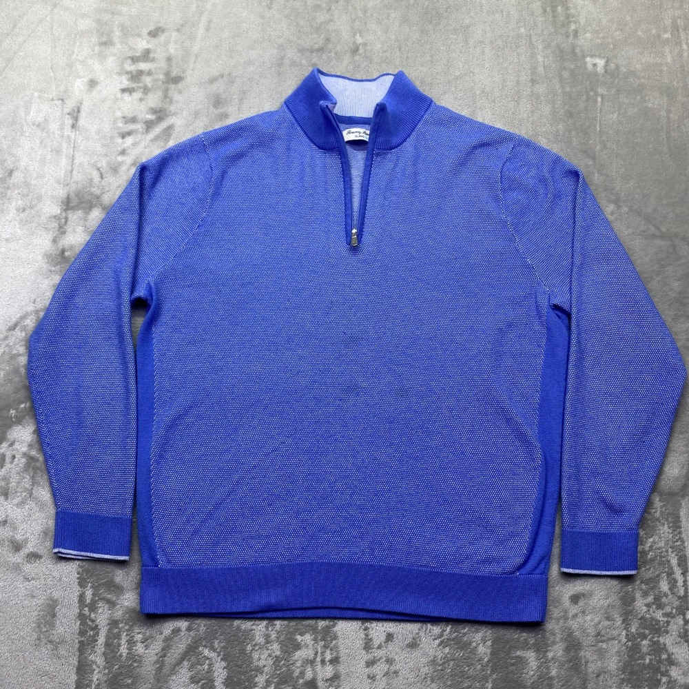 Tommy Bahama IslandZone Mens Blue Birds Eye Knit Quarter Zip Pullover‎ Sweater M